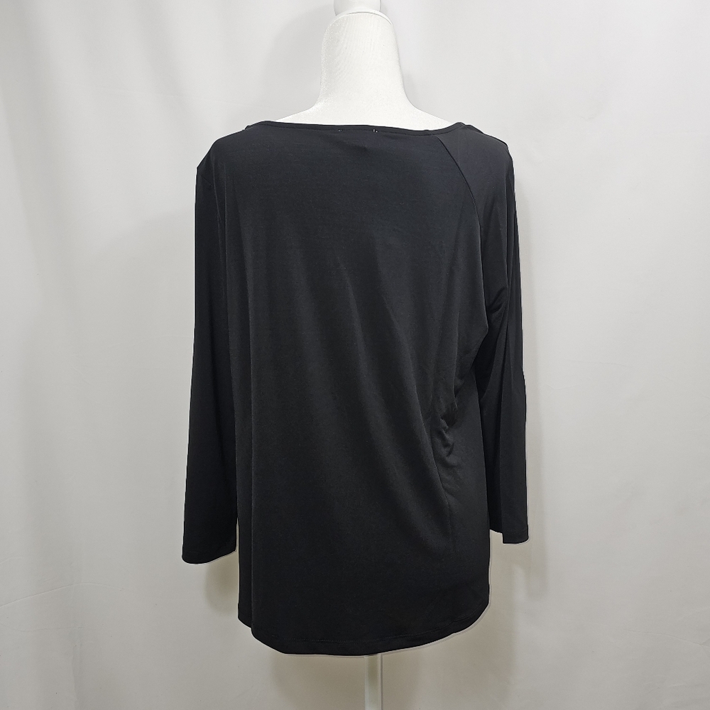 NWT Shavonne Dorsey Black Asymmetrical Neck Long Sleeve Blouse Top Size L - Picture 2 of 9